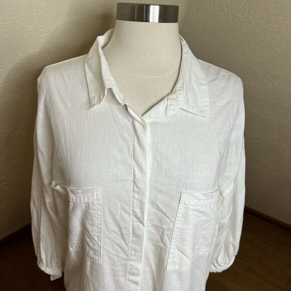 Young Fabulous & Broke Shirt Dress Size Small White Linen Button Down Oversized - Picture 2 of 9